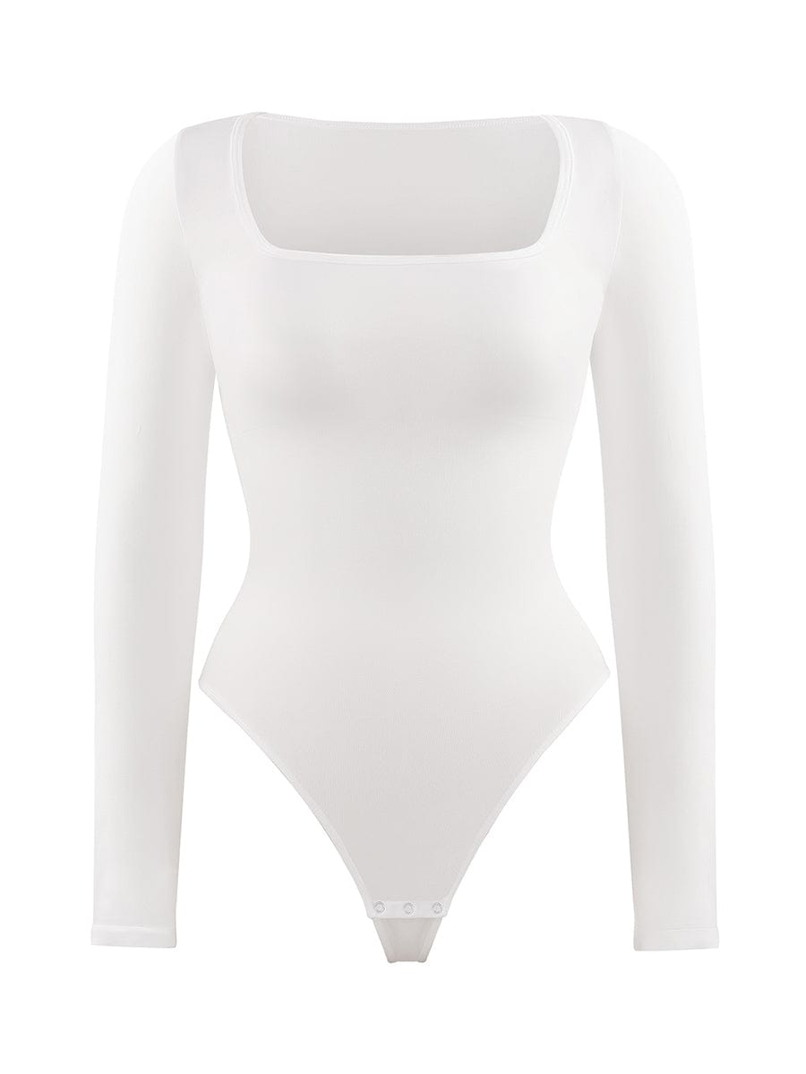 🌿Seamless Eco-friendly Square Neck Long Sleeve 360° Waist Control Thong Bodysuit