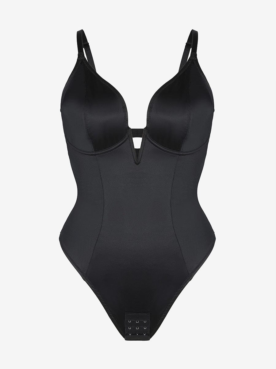 Deep V-Neck Thong Shapewear Bodysuit Built-in Steel Frame