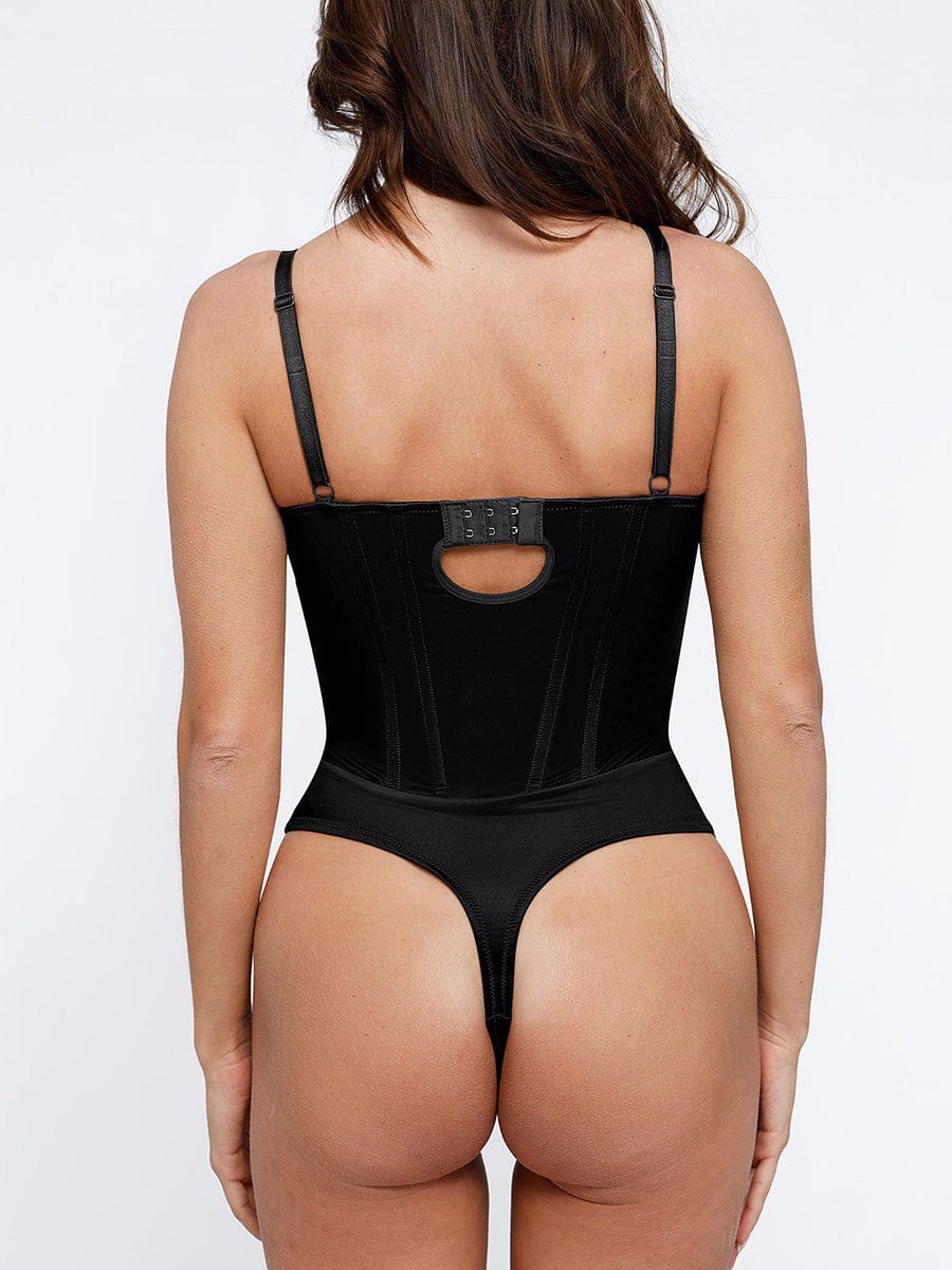 Deep V-Neck Thong Shapewear Bodysuit Built-in Steel Frame