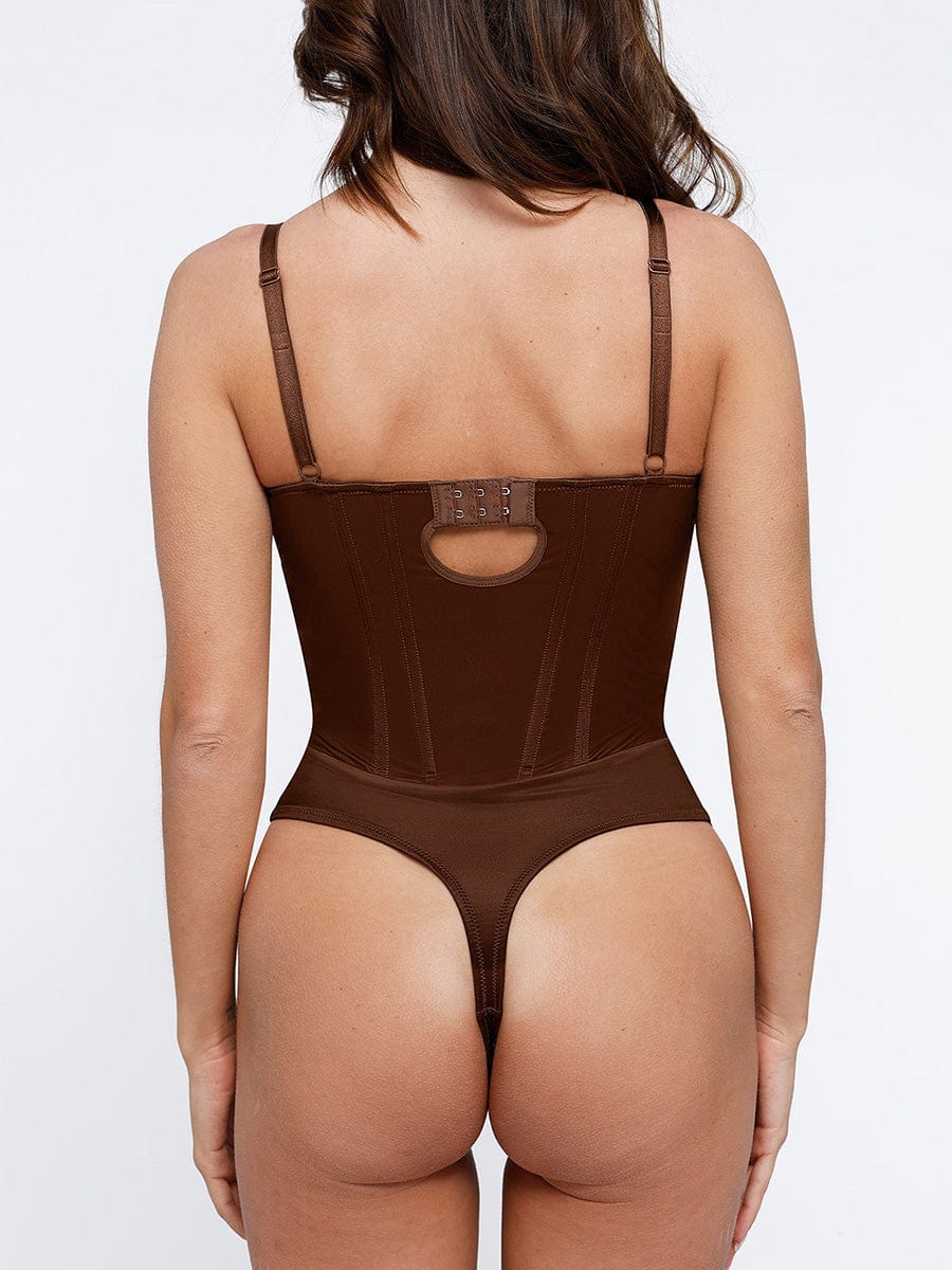 Deep V-Neck Thong Shapewear Bodysuit Built-in Steel Frame
