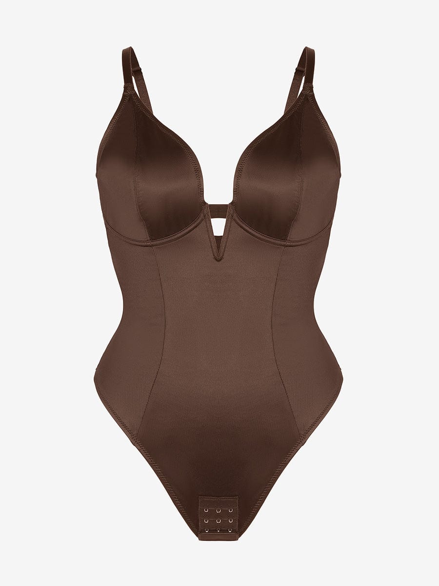 Deep V-Neck Thong Shapewear Bodysuit Built-in Steel Frame