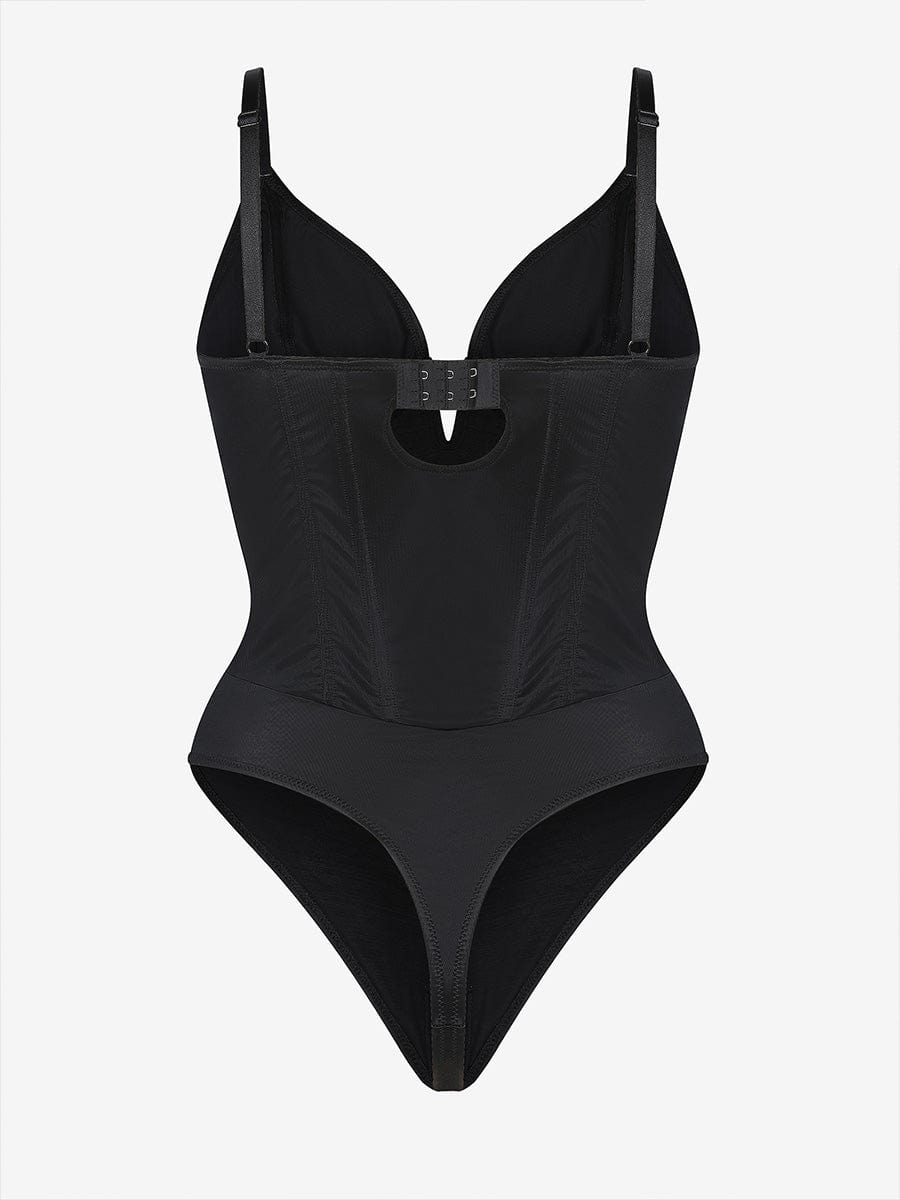 Deep V-Neck Thong Shapewear Bodysuit Built-in Steel Frame