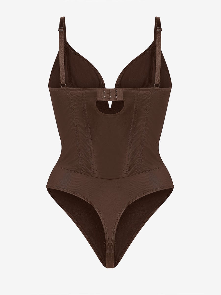 Deep V-Neck Thong Shapewear Bodysuit Built-in Steel Frame