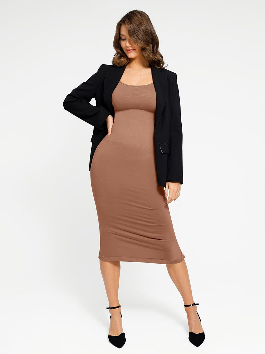 ๐ฟ Seamless Eco-Friendly Back Slit Outer Shaping Dress With Removable Cups