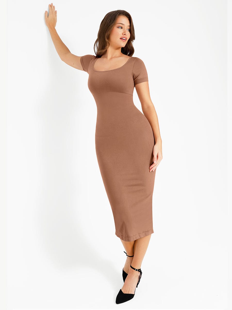 ๐ฟ Seamless Eco-Friendly Back Slit Outer Shaping Dress With Removable Cups