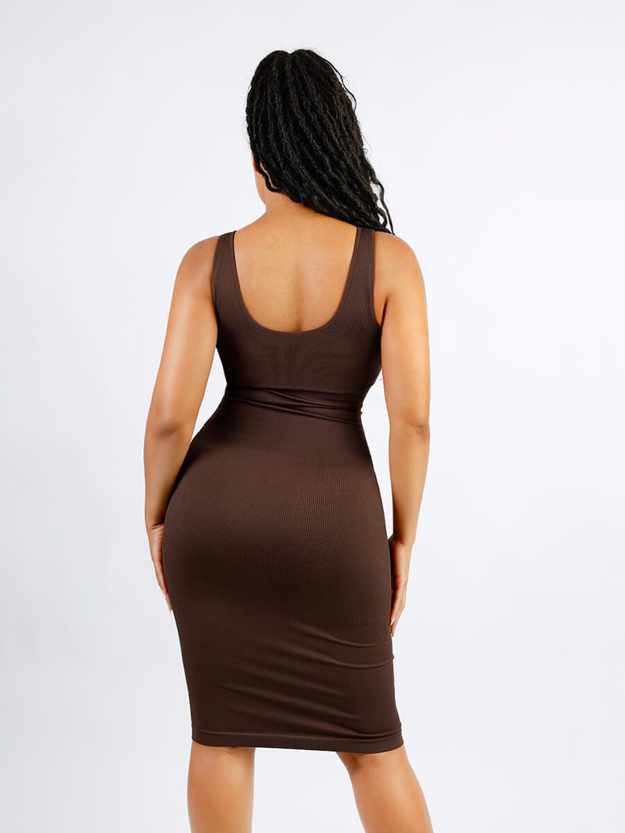 🌿 Eco-friendly Seamless Deep V-neck Waist Trimming Shaping Dress with Removable Pads
