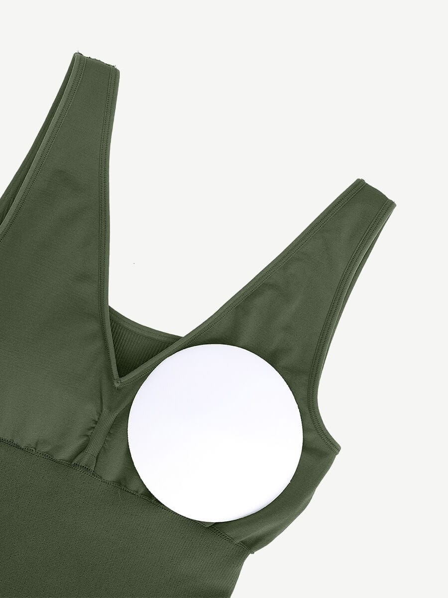 🌿 Eco-friendly Seamless Deep V-neck Waist Trimming Shaping Dress with Removable Pads