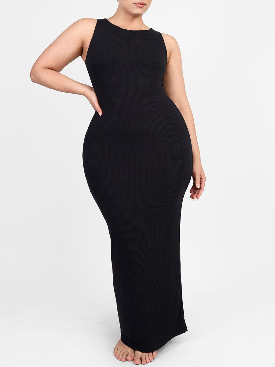Light Support Crew Collar Long Bulit-in Shapewear Dress
