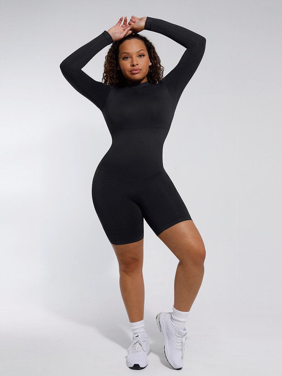 Seamless Bust Support Waist Cinching Tummy Control Jumpsuit with Removable Cups