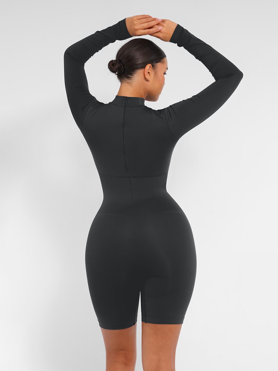 Seamless Bust Support Waist Cinching Tummy Control Jumpsuit with Removable Cups