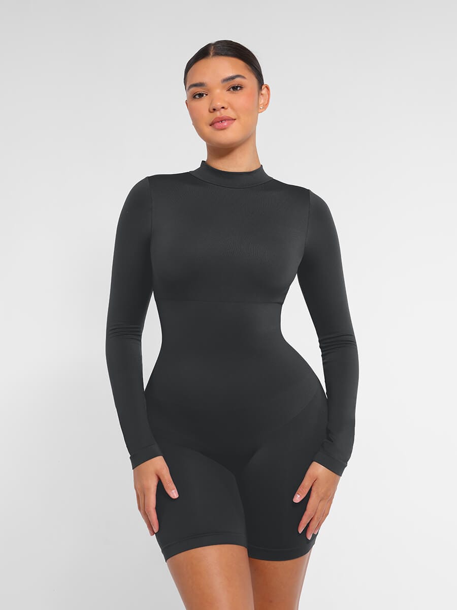 Seamless Bust Support Waist Cinching Tummy Control Jumpsuit with Removable Cups
