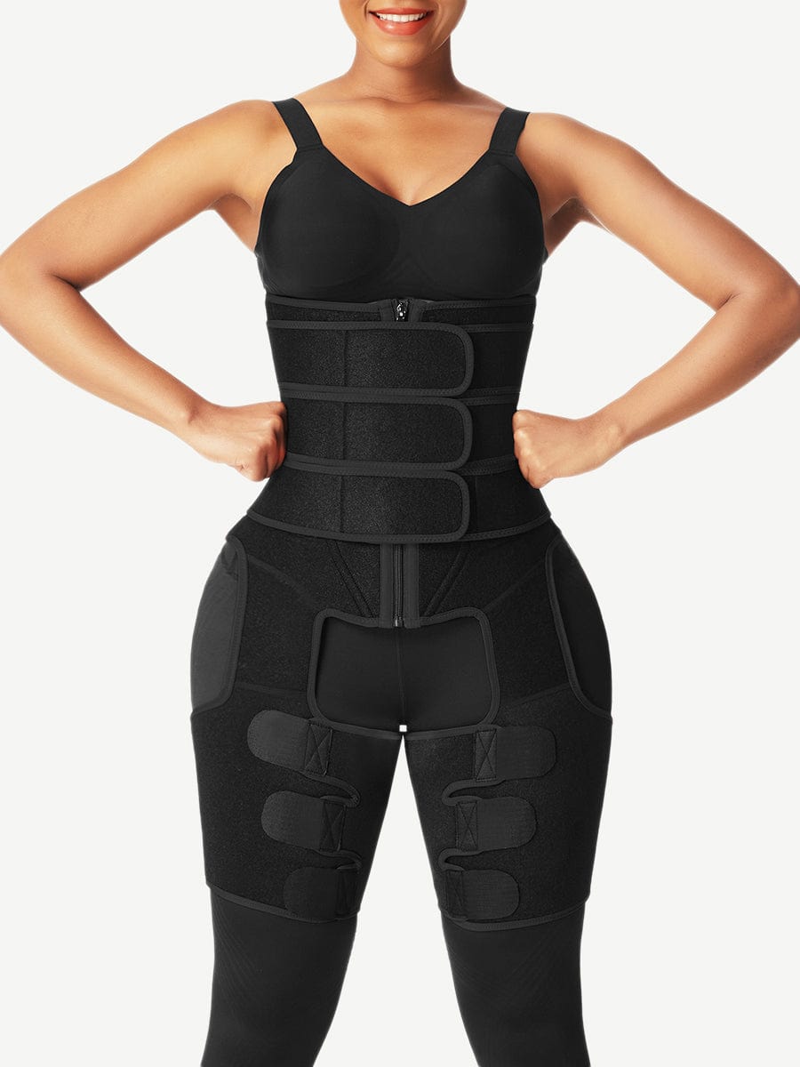 Black Tummy And Thigh Shaper Neoprene 3 Belts Abdominal Control