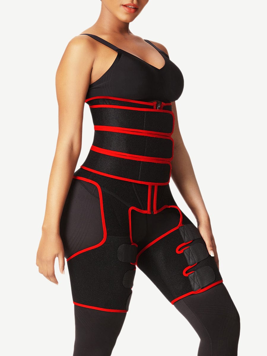Black Tummy And Thigh Shaper Neoprene 3 Belts Abdominal Control