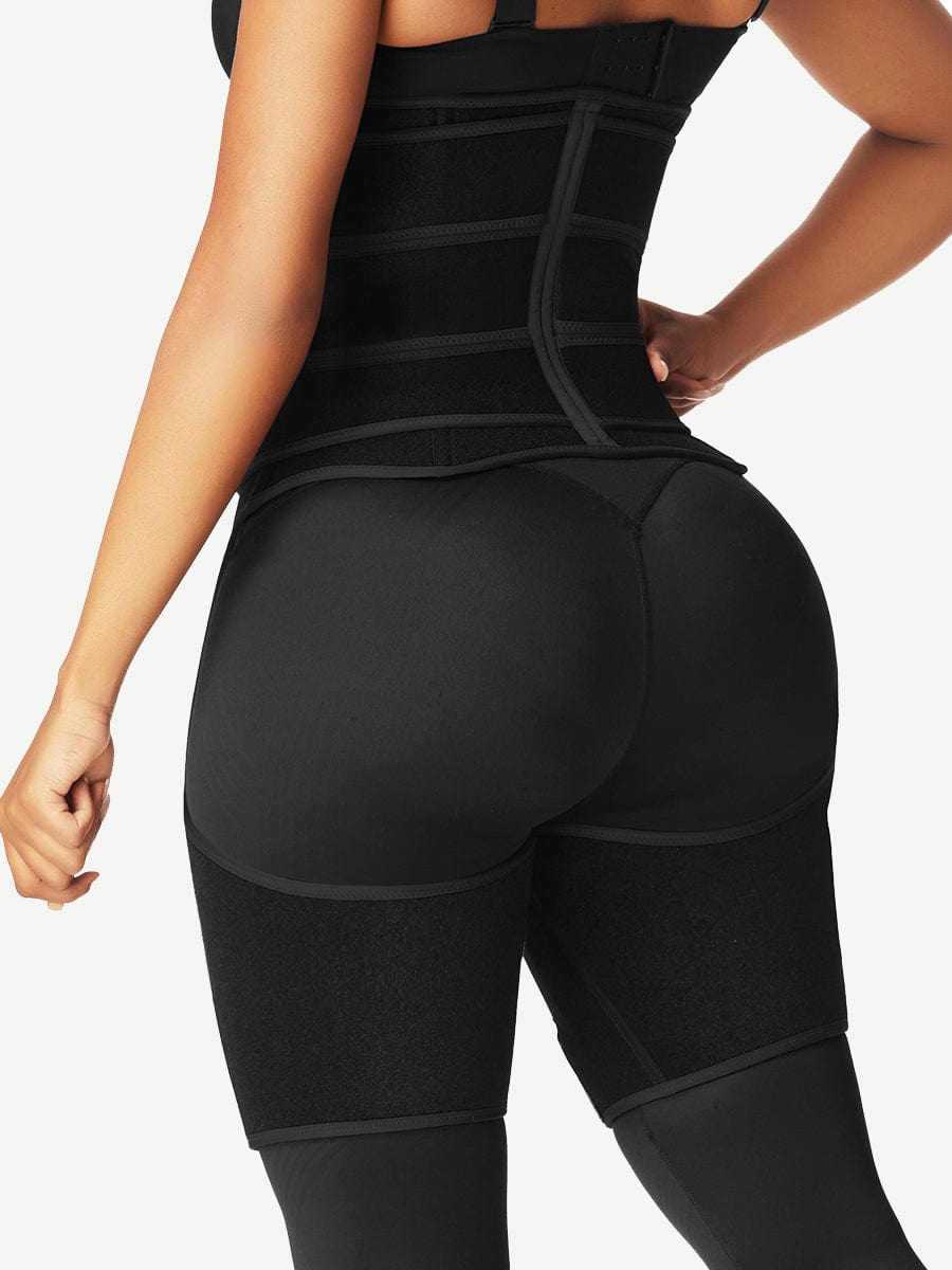 Black Tummy And Thigh Shaper Neoprene 3 Belts Abdominal Control