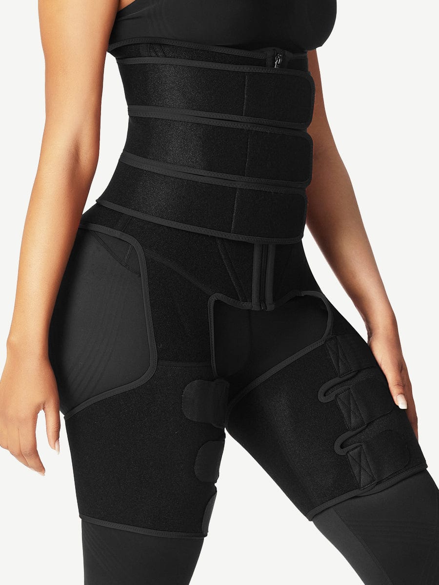 Black Tummy And Thigh Shaper Neoprene 3 Belts Abdominal Control