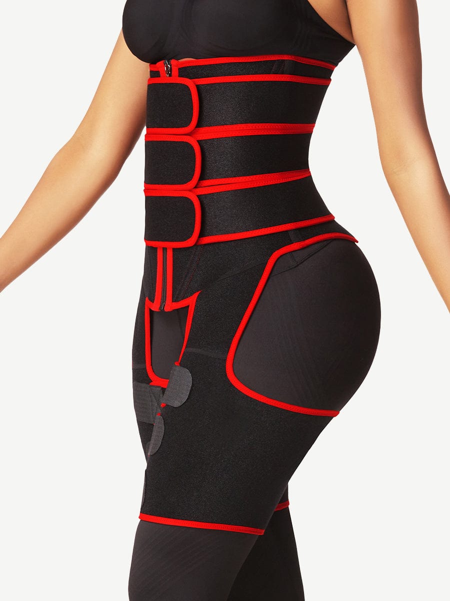 Black Tummy And Thigh Shaper Neoprene 3 Belts Abdominal Control