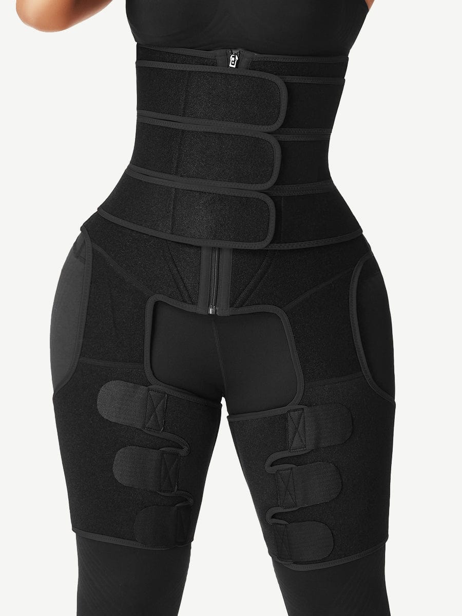 Black Tummy And Thigh Shaper Neoprene 3 Belts Abdominal Control