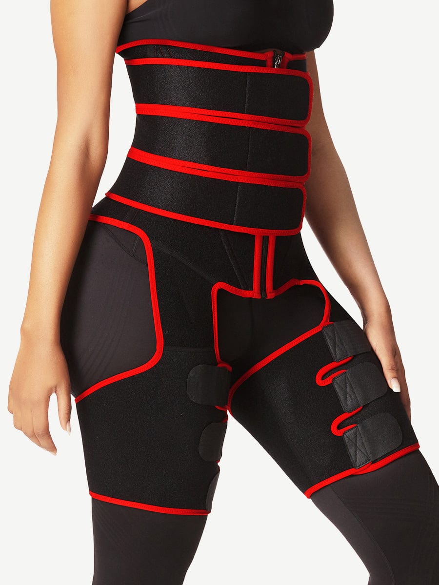Black Tummy And Thigh Shaper Neoprene 3 Belts Abdominal Control