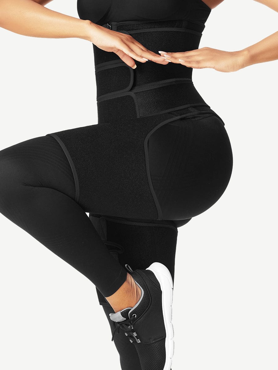 Black Tummy And Thigh Shaper Neoprene 3 Belts Abdominal Control