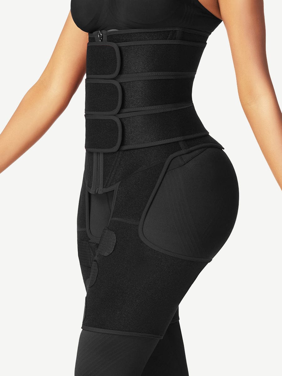Black Tummy And Thigh Shaper Neoprene 3 Belts Abdominal Control