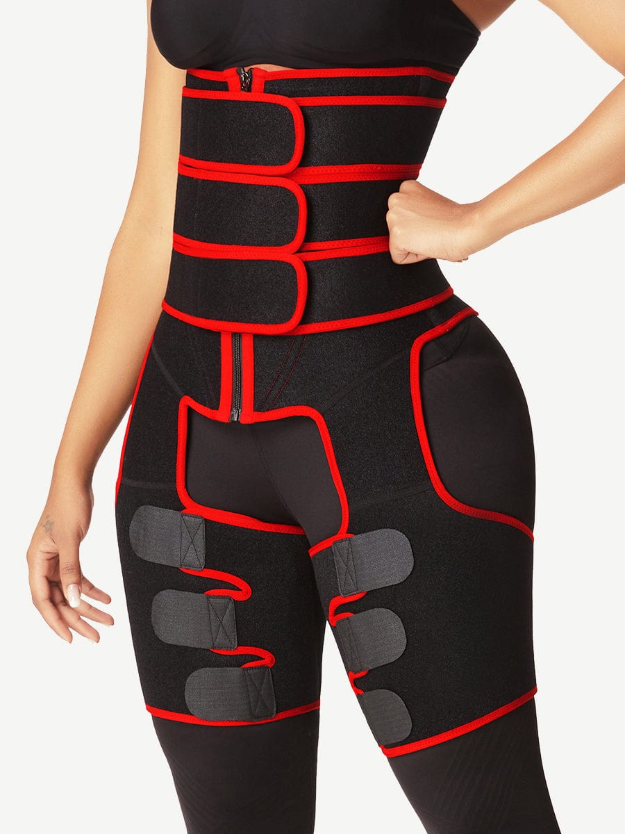 Black Tummy And Thigh Shaper Neoprene 3 Belts Abdominal Control