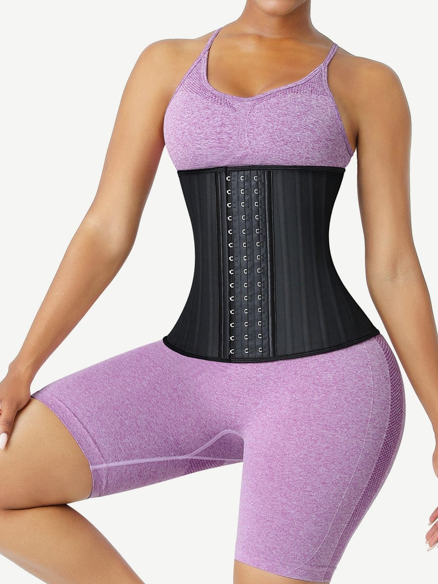 Hot Black Latex Waist Training Corset 25 Steel Boned Waist Cincher