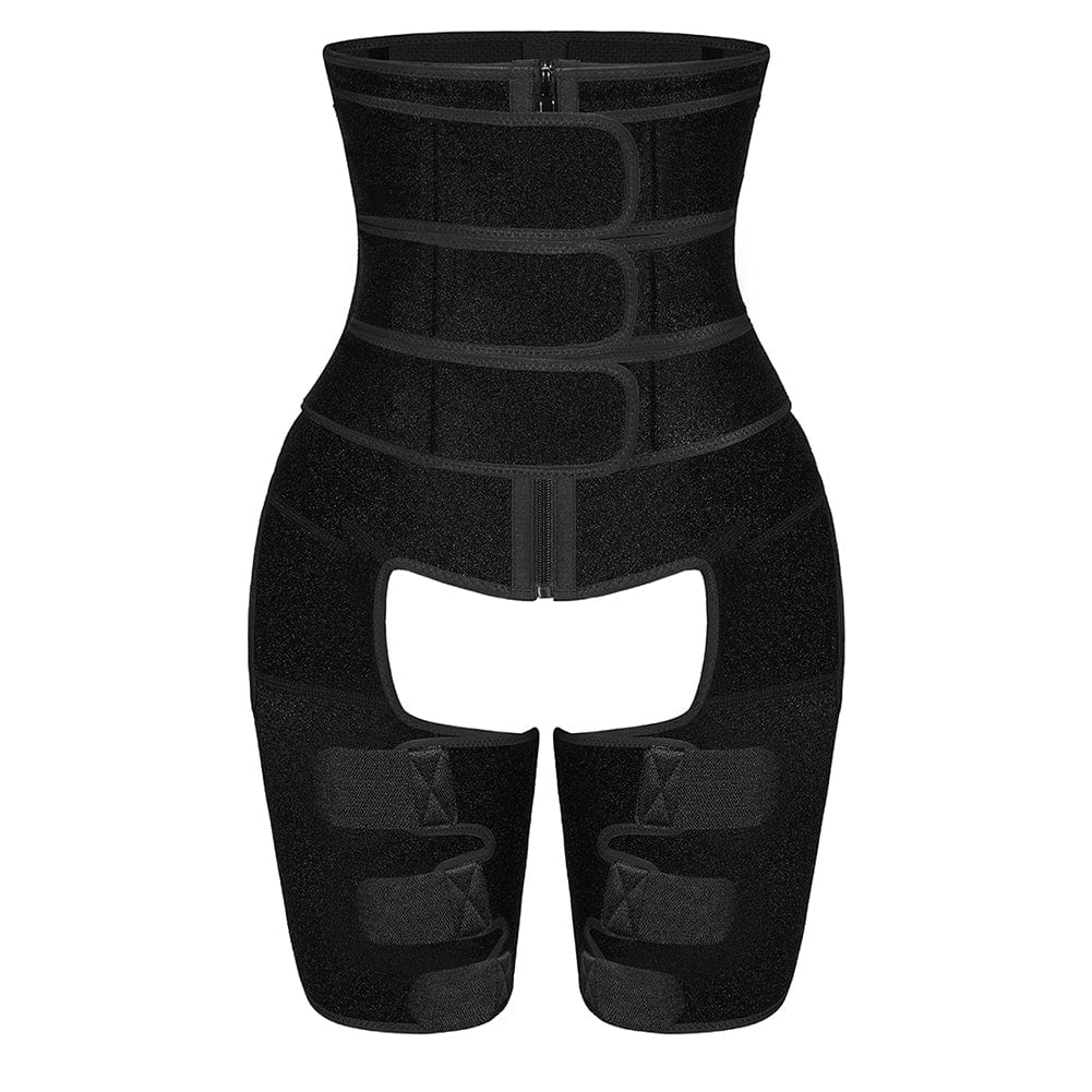 Black Tummy And Thigh Shaper Neoprene 3 Belts Abdominal Control