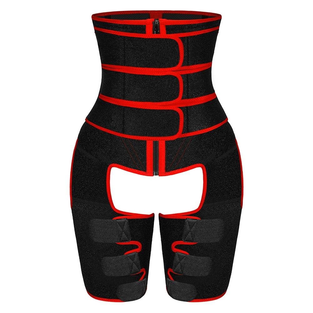Black Tummy And Thigh Shaper Neoprene 3 Belts Abdominal Control