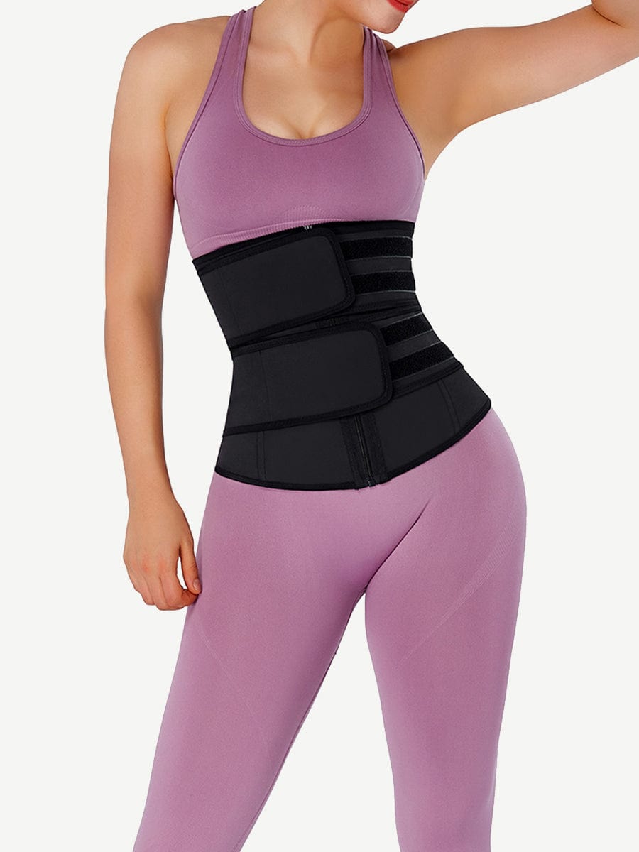 Trendy Black 7 Steel Bones Waist Cincher Double Belts Body Trimmer
