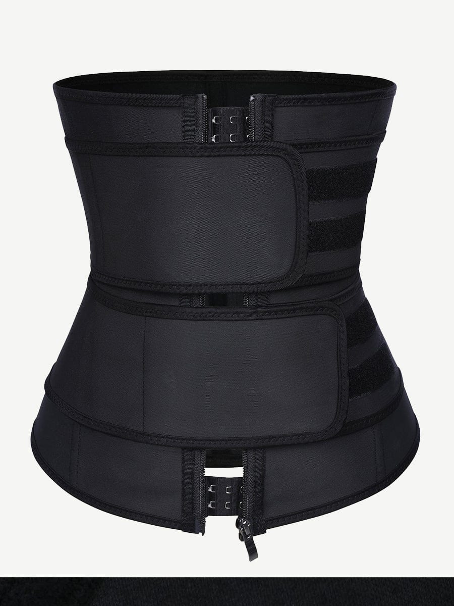 Trendy Black 7 Steel Bones Waist Cincher Double Belts Body Trimmer
