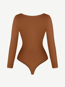 V-Neck Long Sleeve Thong Waist Control Bodysuit