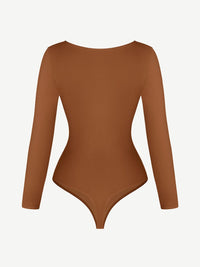 V-Neck Long Sleeve Thong Waist Control Bodysuit