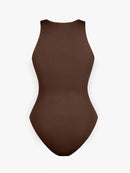 Seamless Ribbed Zip Front Sleeveless Briefs Bodysuit