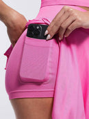 Mid-Waist A Line Skirt Flared Ruffle Hem Built in Shorts with Pockets