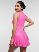 Mid-Waist A Line Skirt Flared Ruffle Hem Built in Shorts with Pockets