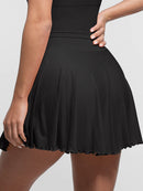 Mid-Waist A Line Skirt Flared Ruffle Hem Built in Shorts with Pockets