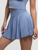 Mid-Waist A Line Skirt Flared Ruffle Hem Built in Shorts with Pockets