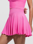 Mid-Waist A Line Skirt Flared Ruffle Hem Built in Shorts with Pockets