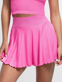 Mid-Waist A Line Skirt Flared Ruffle Hem Built in Shorts with Pockets