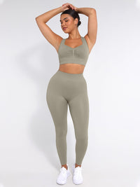 Seamless Bust Support Racerback Sports Bra with Removable Cups