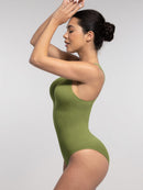 Seamless Ribbed Zip Front Sleeveless Briefs Bodysuit