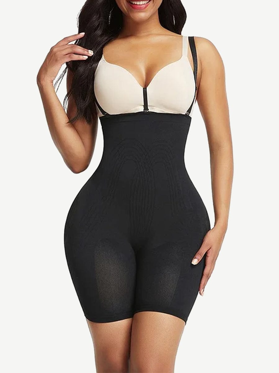 Strengthen Black High Waisted Shapewear With Bra Clips Tight Fit
