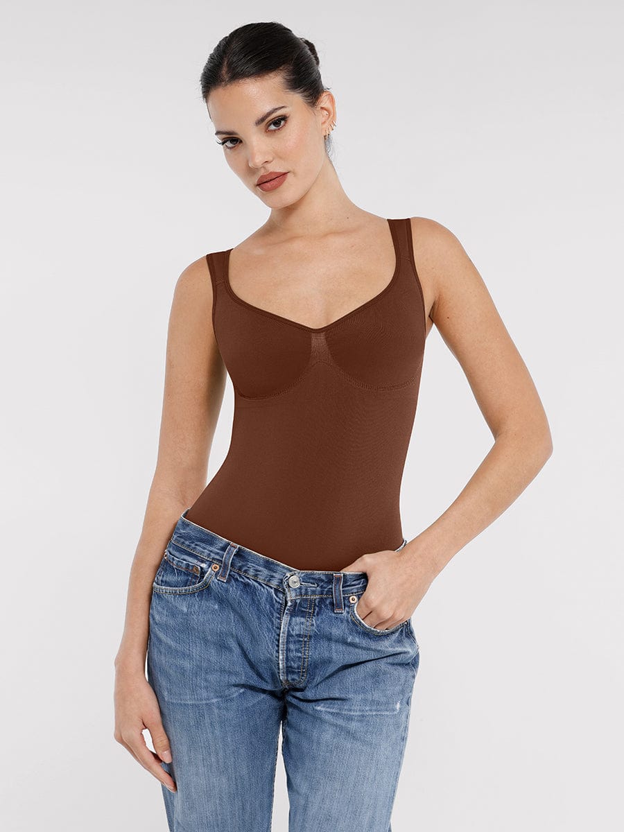 Seamless Diamond Neck Bust Support Waist Control Panty Bodysuit