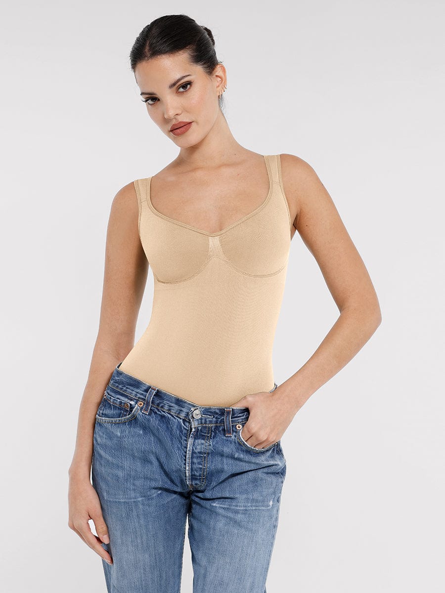 Seamless Diamond Neck Bust Support Waist Control Panty Bodysuit