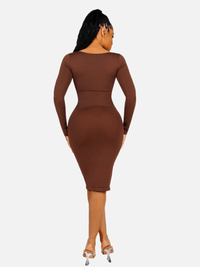 🌿 Eco-friendly Seamless Square Neck Long Sleeve Shaper Dress