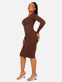 🌿 Eco-friendly Seamless Square Neck Long Sleeve Shaper Dress