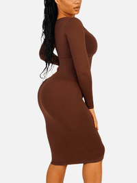 🌿 Eco-friendly Seamless Square Neck Long Sleeve Shaper Dress