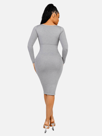 🌿 Eco-friendly Seamless Square Neck Long Sleeve Shaper Dress