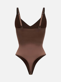 Shaping Satin Built-in Elastic Mesh Fabric Thong Bodysuit