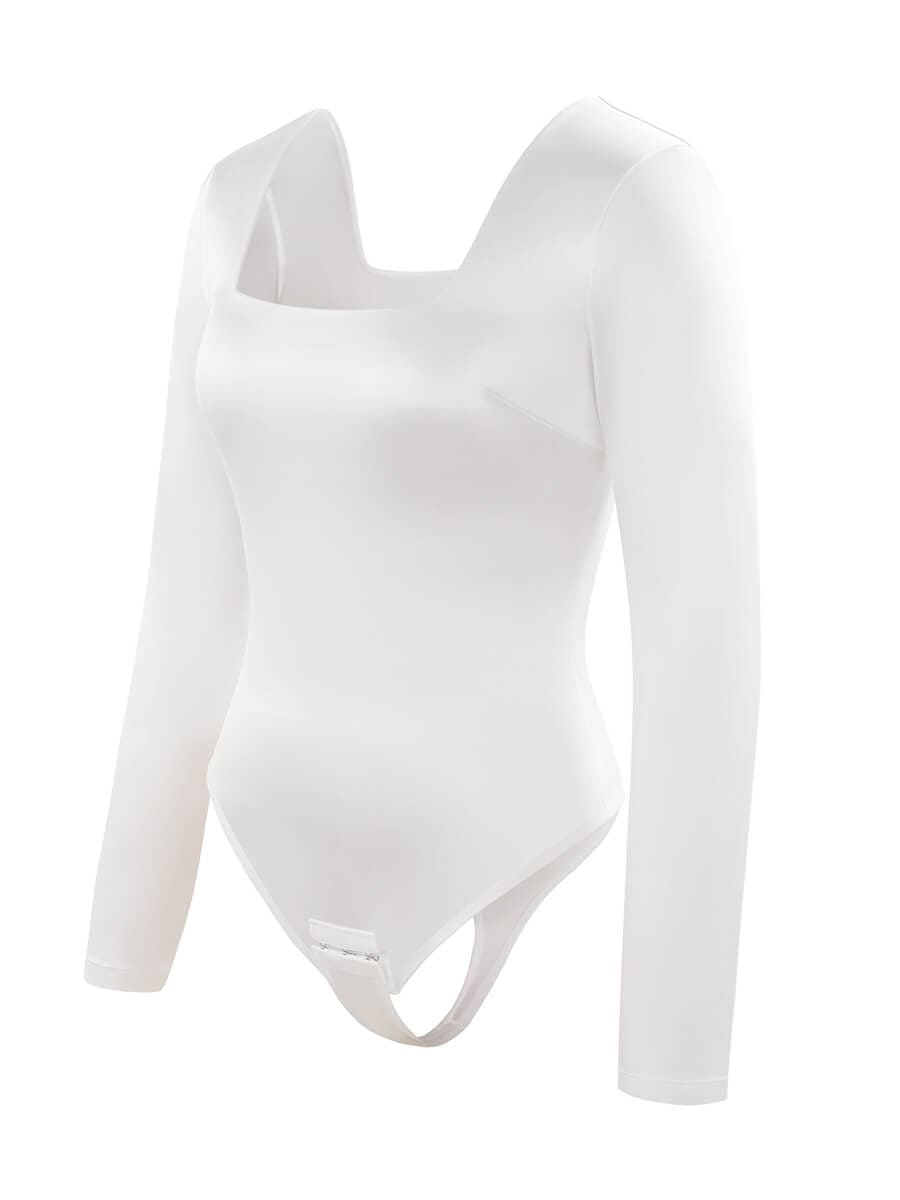 Square Neck Long Sleeve Sleek Thong Bodysuit